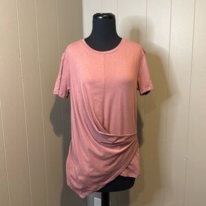 Nine West Women's Medium Blouse Pink Short Sleeve Layered Wrap Front